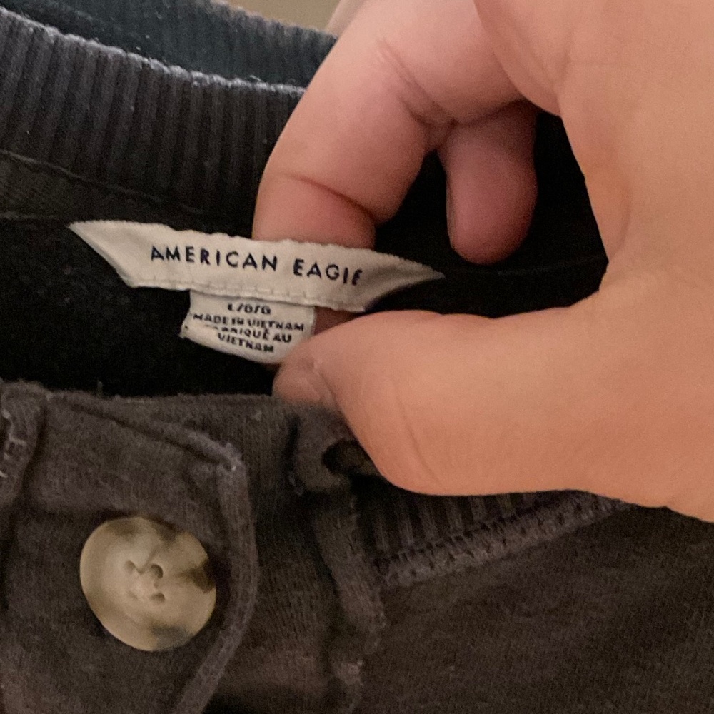 Buttoned Pullover Charcoal Gray Sweater - image 4